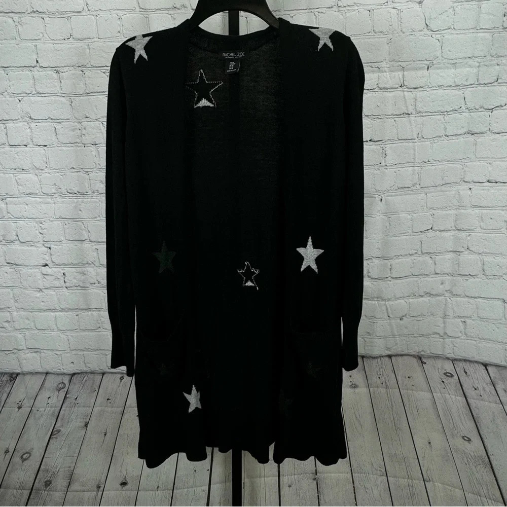 Rachel Zoe Black Star Open Front Cardigan Size Medium
